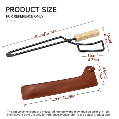 Metal Fire Tongs with Wooden Handle, Spring Action, 47 x 10 cm