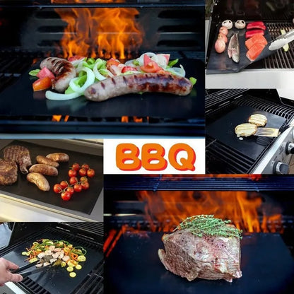 Non-Stick BBQ Grill Mat 5-Pack, Reusable Black Barbecue Liner, 0.2mm, 2 Sizes