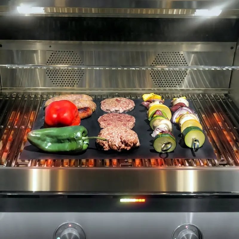 Non-Stick BBQ Grill Mat 5-Pack, Reusable Black Barbecue Liner, 0.2mm, 2 Sizes