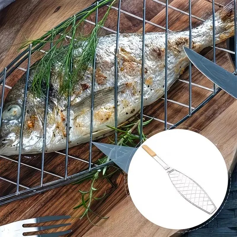Stainless Steel Barbecue Fish Tongs with Wooden Handle