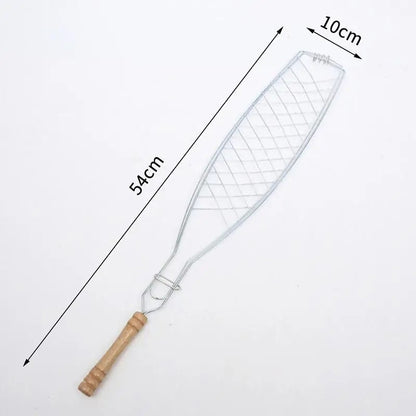 Stainless Steel Barbecue Fish Tongs with Wooden Handle - B