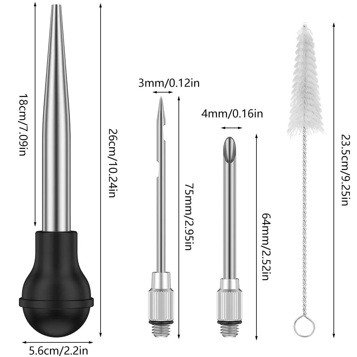 Turkey Baster Syringe for BBQ Meat with Stainless Steel Needles and Black Silicone Bulb