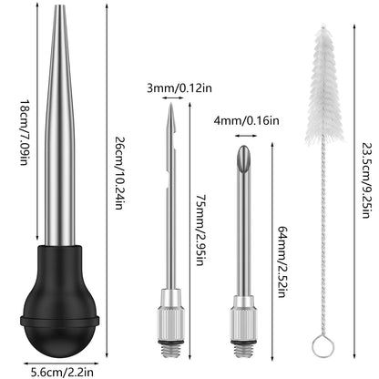 Turkey Baster Syringe for BBQ Meat with Stainless Steel Needles and Black Silicone Bulb