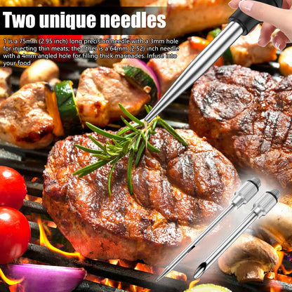 Turkey Baster Syringe for BBQ Meat with Stainless Steel Needles and Black Silicone Bulb
