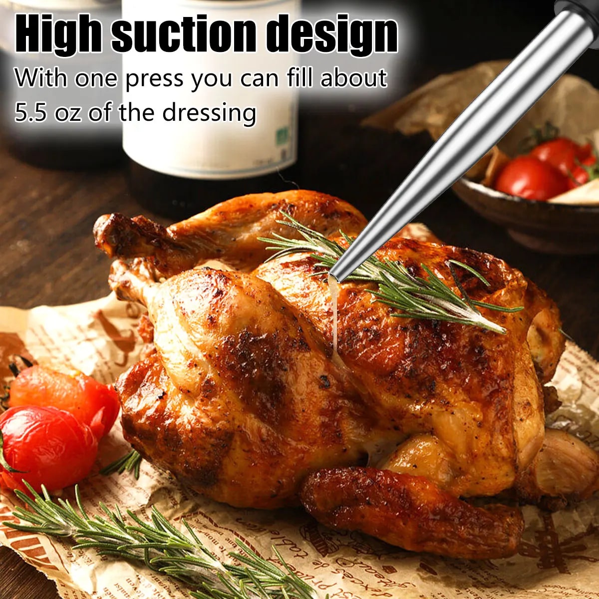 Turkey Baster Syringe for BBQ Meat with Stainless Steel Needles and Black Silicone Bulb