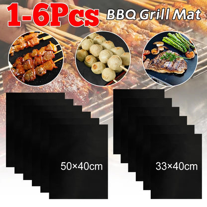 BBQ Grill Mat, Reusable Non-Stick Glass Fibre Fabric Liner, 33x40cm or 50x40cm