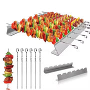 Metal Skewer Holder Rack for BBQ Grilling, Anti-Slip Groove, Heat-Resistant Tool Set