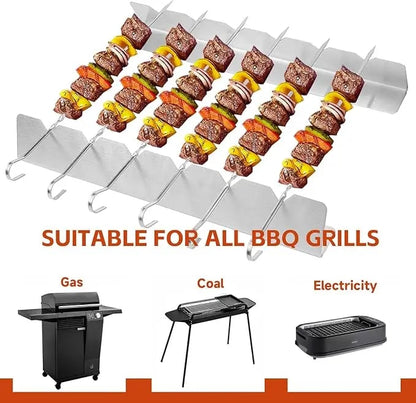 Metal Skewer Holder Rack for BBQ Grilling, Anti-Slip Groove, Heat-Resistant Tool Set