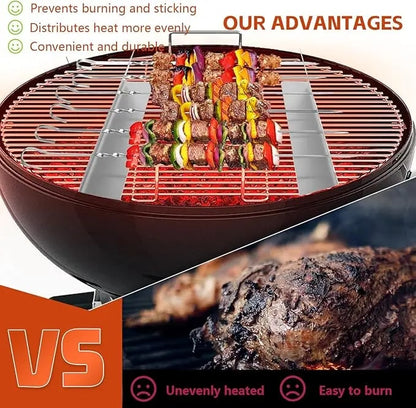 Metal Skewer Holder Rack for BBQ Grilling, Anti-Slip Groove, Heat-Resistant Tool Set