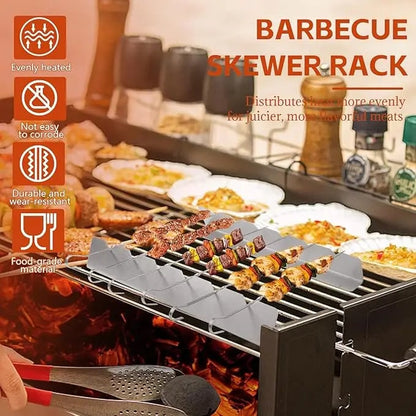 Metal Skewer Holder Rack for BBQ Grilling, Anti-Slip Groove, Heat-Resistant Tool Set