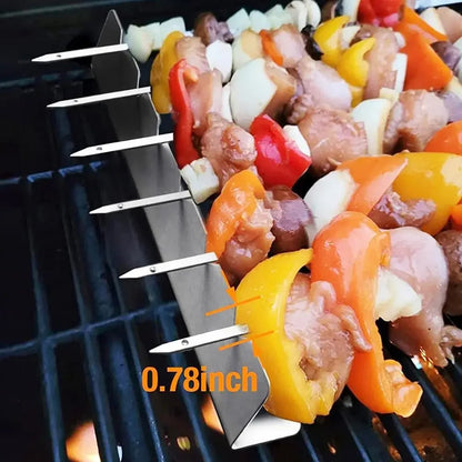 Metal Skewer Holder Rack for BBQ Grilling, Anti-Slip Groove, Heat-Resistant Tool Set