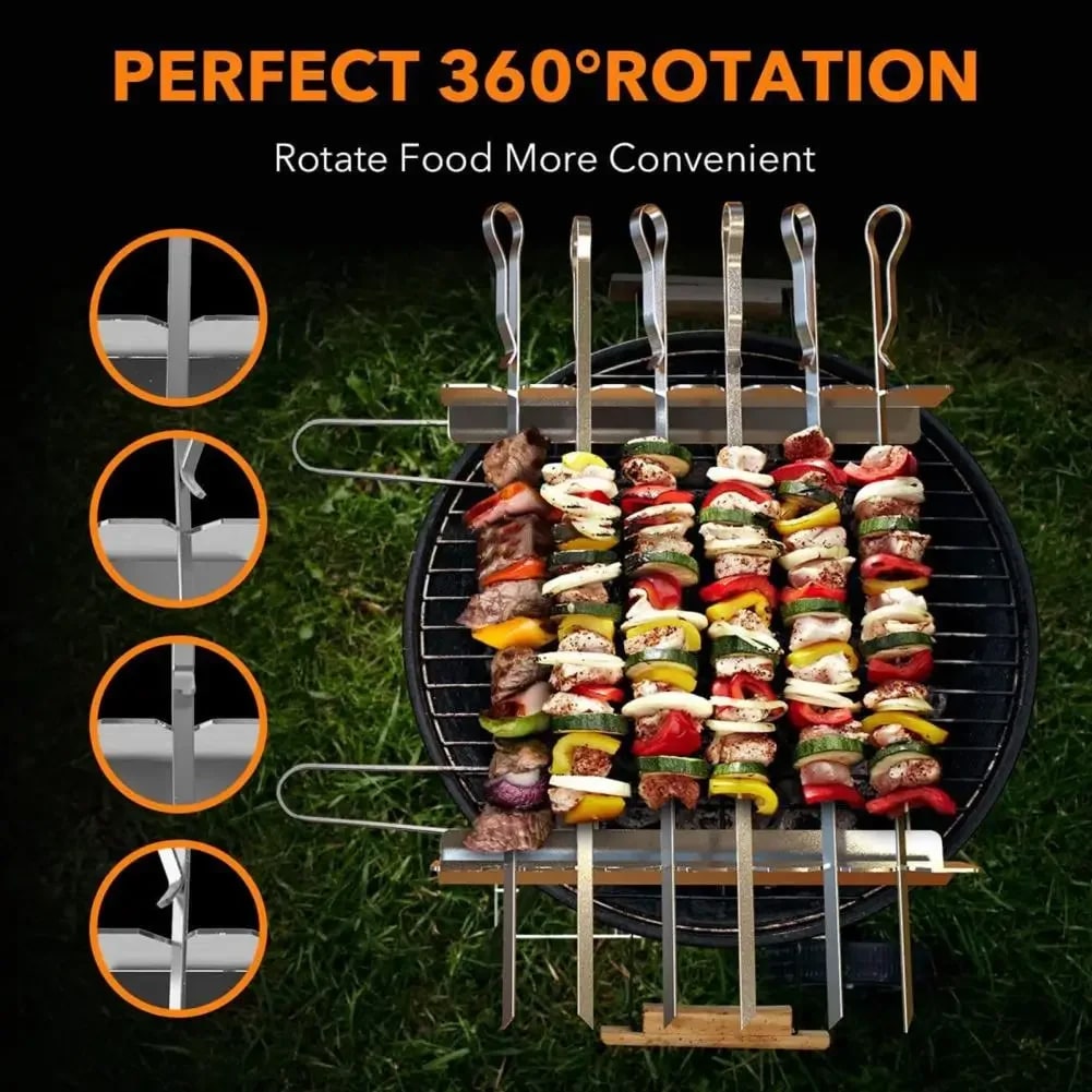 Metal Skewer Holder Rack for BBQ Grilling, Anti-Slip Groove, Heat-Resistant Tool Set