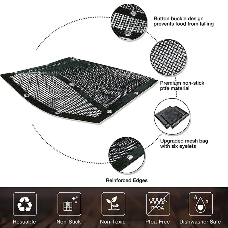 Reusable PTFE Non-Stick Mesh Grill Bag for BBQ, Charcoal or Gas Grill