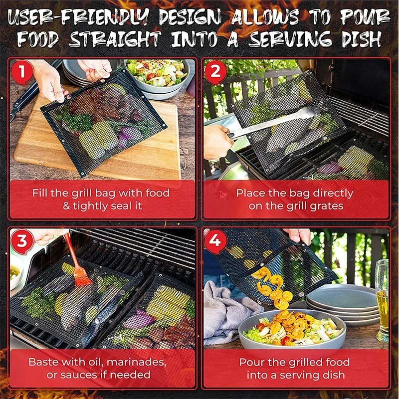 Reusable PTFE Non-Stick Mesh Grill Bag for BBQ, Charcoal or Gas Grill