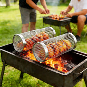 Round Stainless Steel BBQ Grill Basket for Meat and Vegetables, 20cm or 30cm
