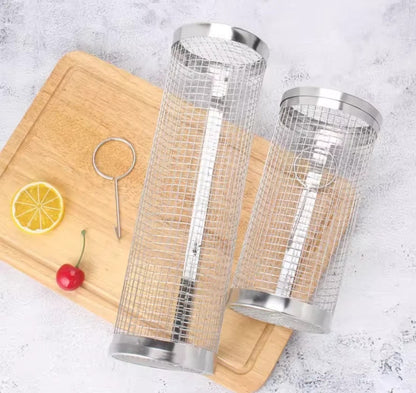Round Stainless Steel BBQ Grill Basket for Meat and Vegetables, 20cm or 30cm