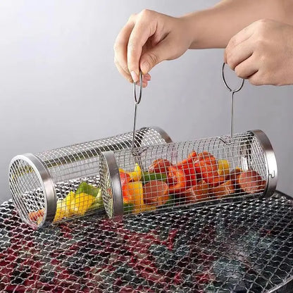 Round Stainless Steel BBQ Grill Basket for Meat and Vegetables, 20cm or 30cm