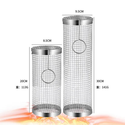 Round Stainless Steel BBQ Grill Basket for Meat and Vegetables, 20cm or 30cm