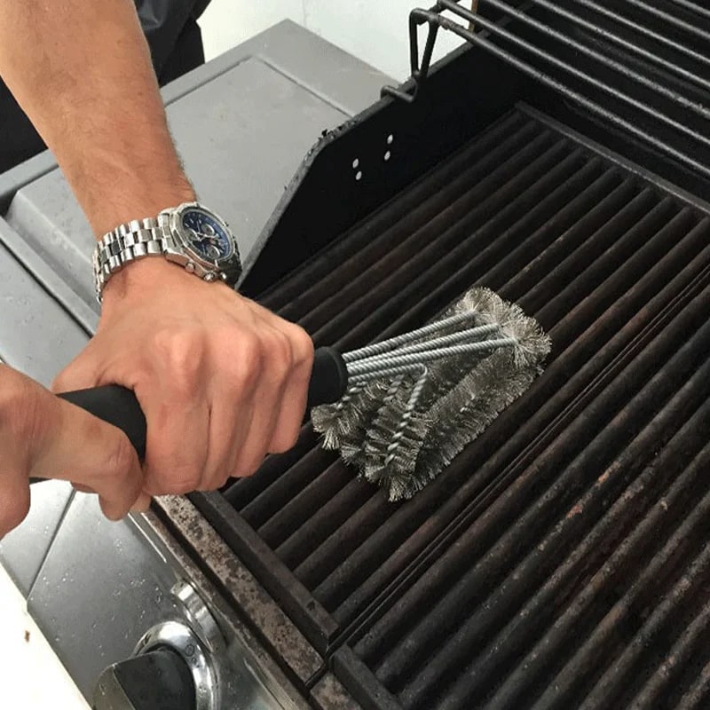 Stainless Steel BBQ Grill Cleaning Brush with Scraper, 2-Piece Kit