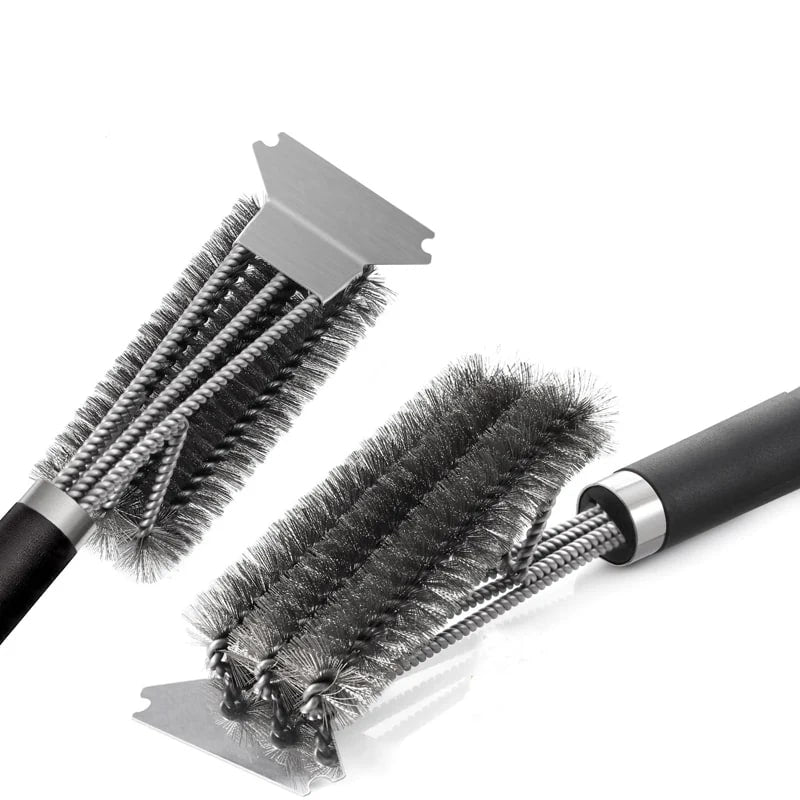 Stainless Steel BBQ Grill Cleaning Brush with Scraper, 2-Piece Kit