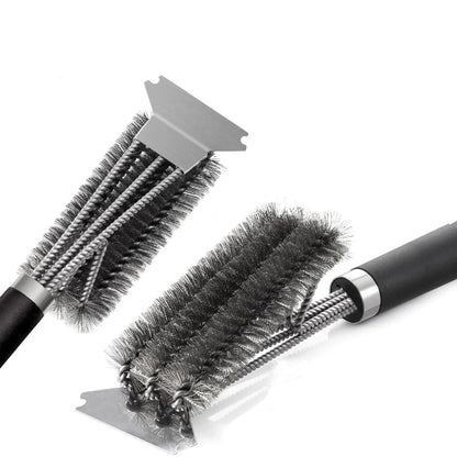 Stainless Steel BBQ Grill Cleaning Brush with Scraper, 2-Piece Kit