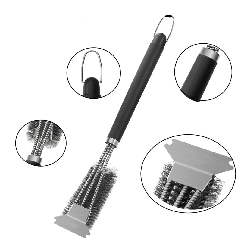 Stainless Steel BBQ Grill Cleaning Brush with Scraper, 2-Piece Kit