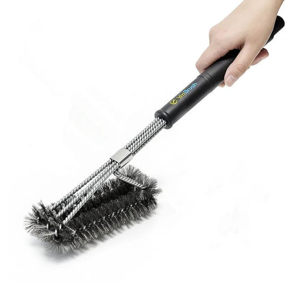 Stainless Steel BBQ Grill Cleaning Brush with Scraper, 2-Piece Kit - B