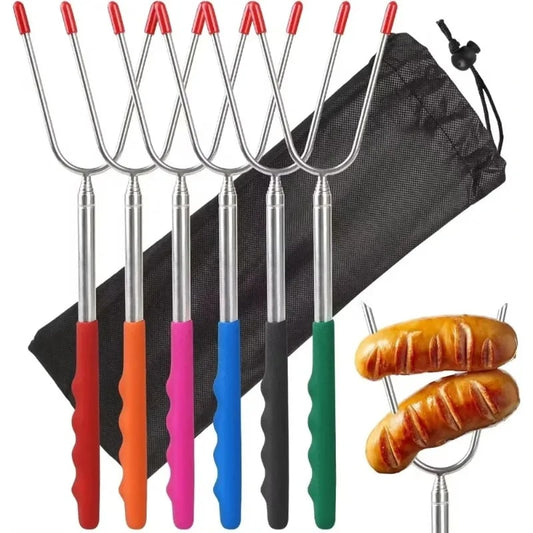 Telescopic BBQ Roasting Forks, 304 Stainless Steel, 32-115cm