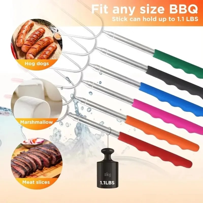 Telescopic BBQ Roasting Forks, 304 Stainless Steel, 32-115cm