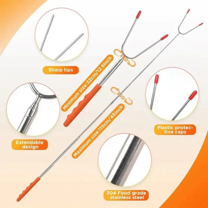 Telescopic BBQ Roasting Forks, 304 Stainless Steel, 32-115cm