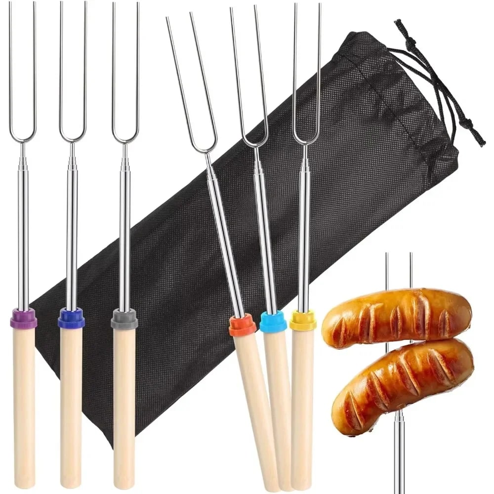 Telescopic BBQ Roasting Forks, 304 Stainless Steel, 32-115cm - 2-6Pcs