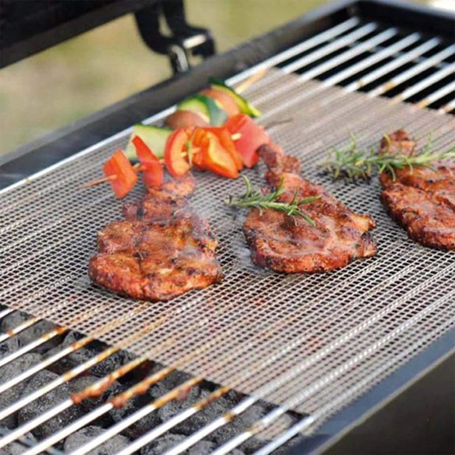 Non-Stick BBQ Grill Mesh Mat, PTFE Fibreglass, 40cm, Black or Beige