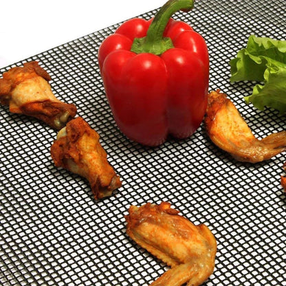 Non-Stick BBQ Grill Mesh Mat, PTFE Fibreglass, 40cm, Black or Beige