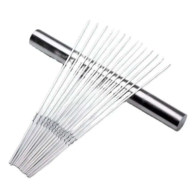 50-Piece Metal BBQ Skewers with Tube, 30cm Round or Flat