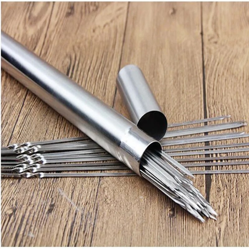 50-Piece Metal BBQ Skewers with Tube, 30cm Round or Flat
