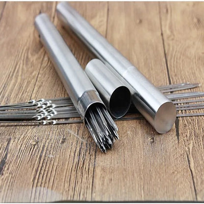 50-Piece Metal BBQ Skewers with Tube, 30cm Round or Flat