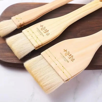 Natural Wool Bristle Pastry Brush with Wooden Handle, BBQ, Baking and Basting, S-M-L