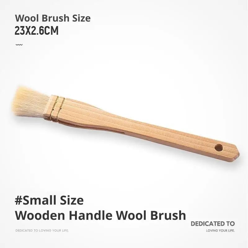 Natural Wool Bristle Pastry Brush with Wooden Handle, BBQ, Baking and Basting, S-M-L - S