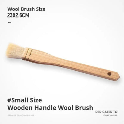 Natural Wool Bristle Pastry Brush with Wooden Handle, BBQ, Baking and Basting, S-M-L - S