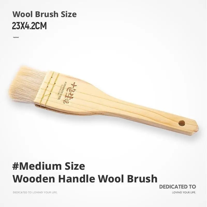 Natural Wool Bristle Pastry Brush with Wooden Handle, BBQ, Baking and Basting, S-M-L - M