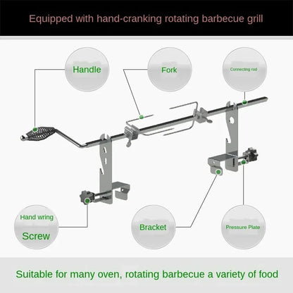 Manual Stainless Steel Rotisserie Rack with Extended-Pronged Forks for Charcoal Barbecues