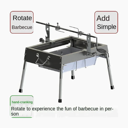 Manual Stainless Steel Rotisserie Rack with Extended-Pronged Forks for Charcoal Barbecues
