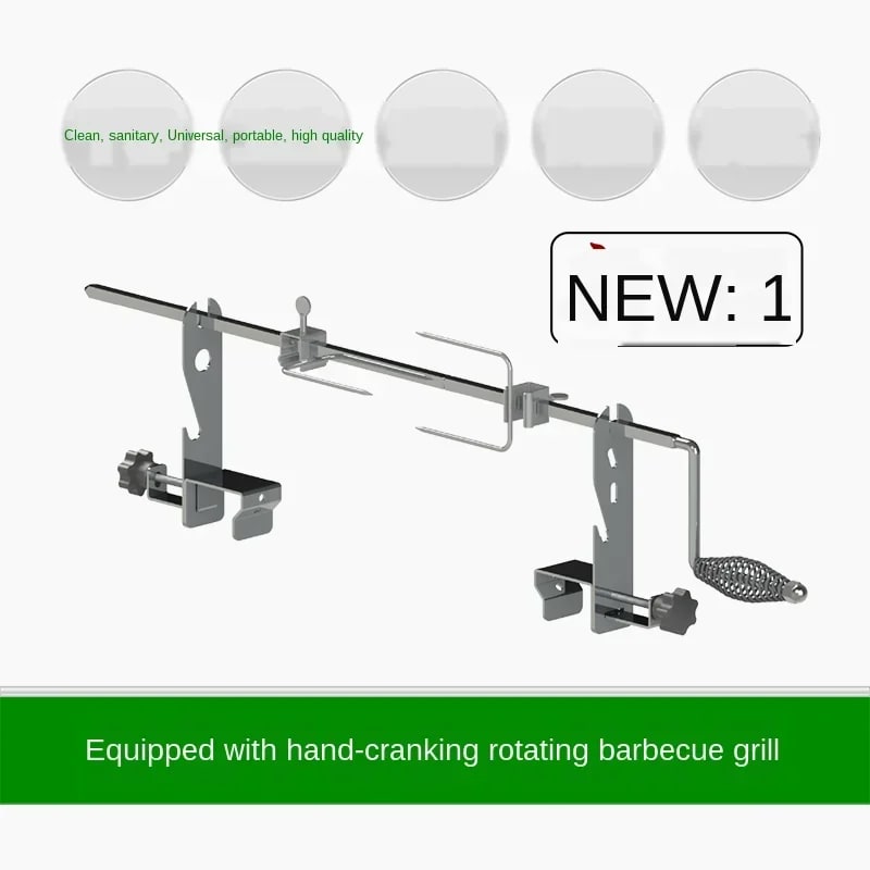 Manual Stainless Steel Rotisserie Rack with Extended-Pronged Forks for Charcoal Barbecues