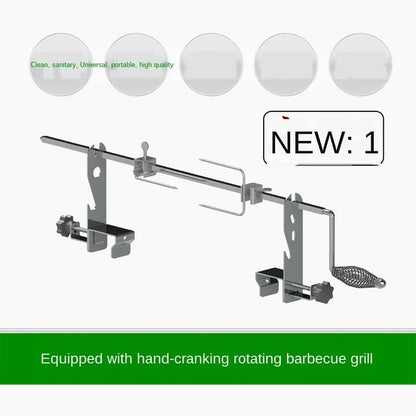 Manual Stainless Steel Rotisserie Rack with Extended-Pronged Forks for Charcoal Barbecues