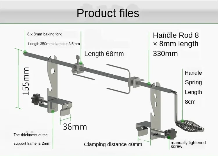 Manual Stainless Steel Rotisserie Rack with Extended-Pronged Forks for Charcoal Barbecues