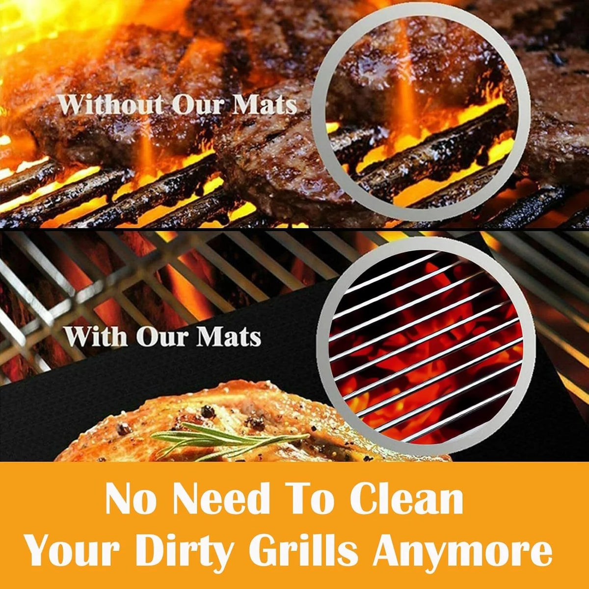 Black Rubber BBQ Grill Mat, Non-Stick Heat-Resistant Sheet, 33 x 40cm or 50 x 40cm