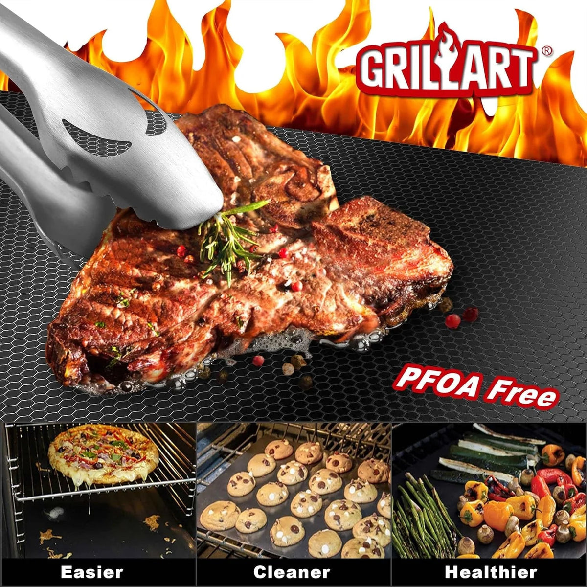 Black Rubber BBQ Grill Mat, Non-Stick Heat-Resistant Sheet, 33 x 40cm or 50 x 40cm