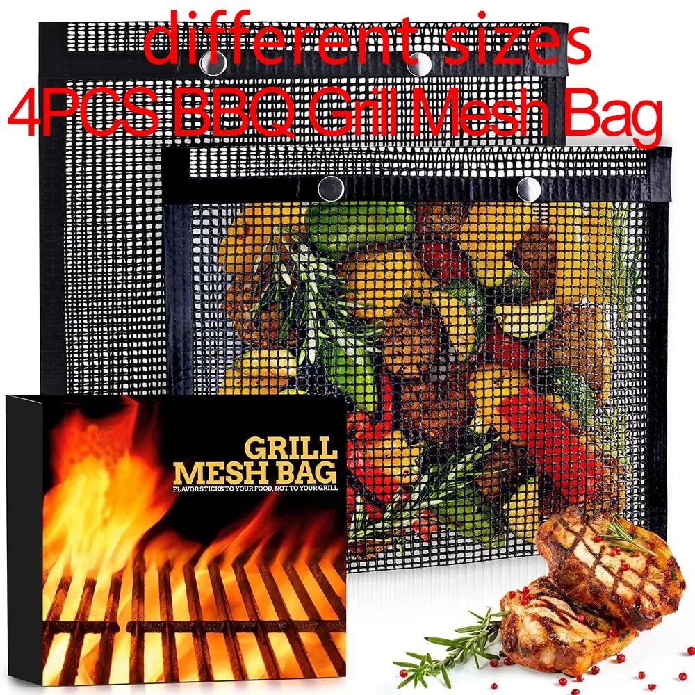 BBQ Grill Mesh Bags, Reusable Non-Stick Teflon Glass Fibre, 4 Sizes