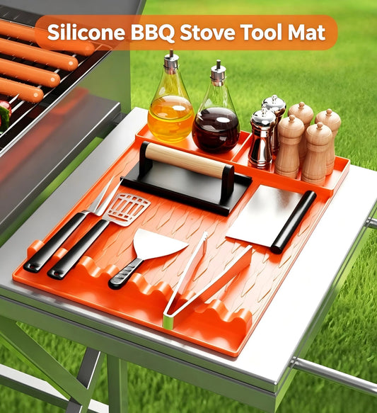 Silicone BBQ Tool Mat 425 x 298 x 28mm, Heat-Resistant Oil-Proof Grill Organiser