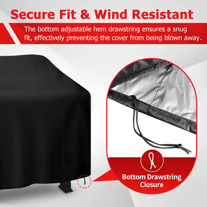 BBQ Grill Cover Black Waterproof Anti-UV with Adjustable Drawstring, Multiple Sizes